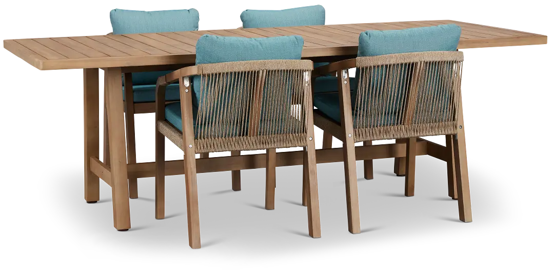 Laguna Light Tone 90" Retangular Table & 4 Teal Cushioned Chairs Laguna Light Tone 90" Retangular Table & 4 Teal Cushioned Chairs