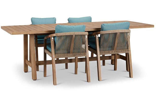 Laguna Light Tone 90" Retangular Table & 4 Teal Cushioned Chairs