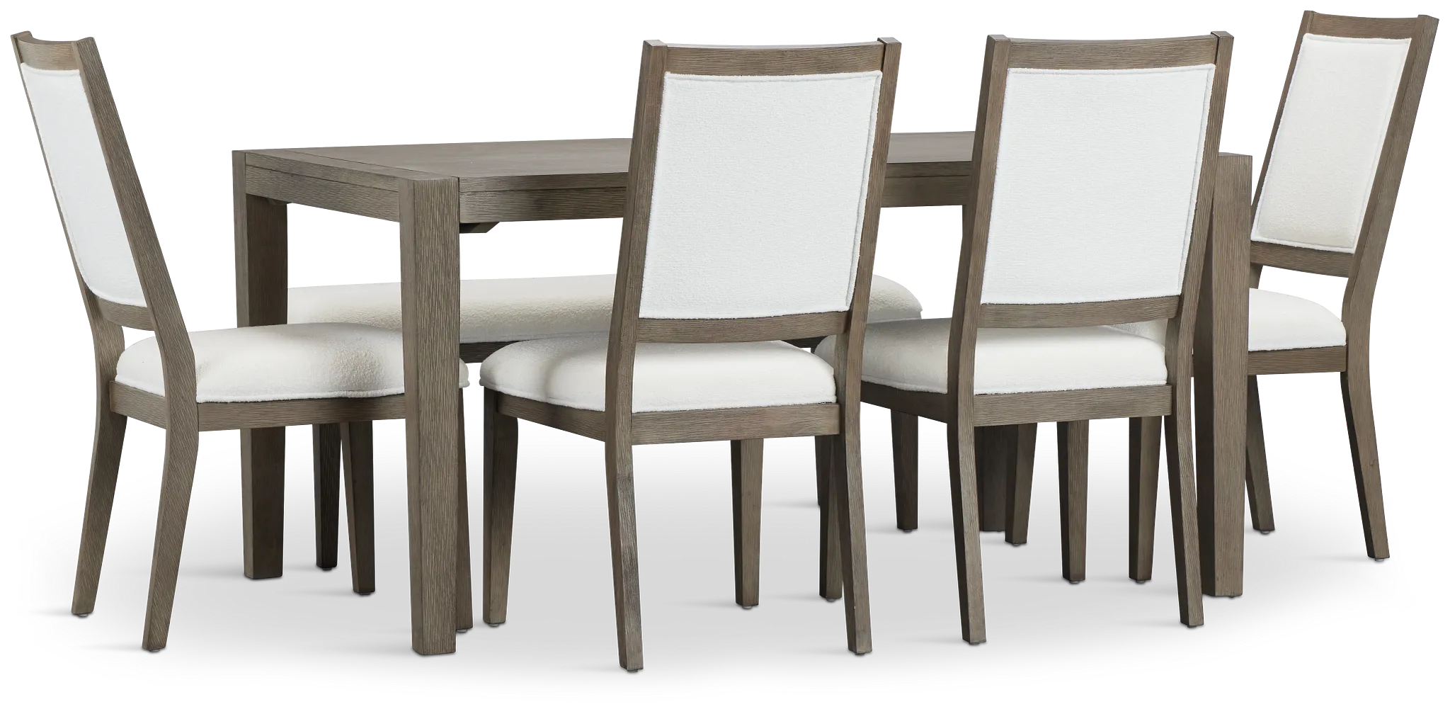 Alden Gray Rect Table, 4 Chairs & Bench