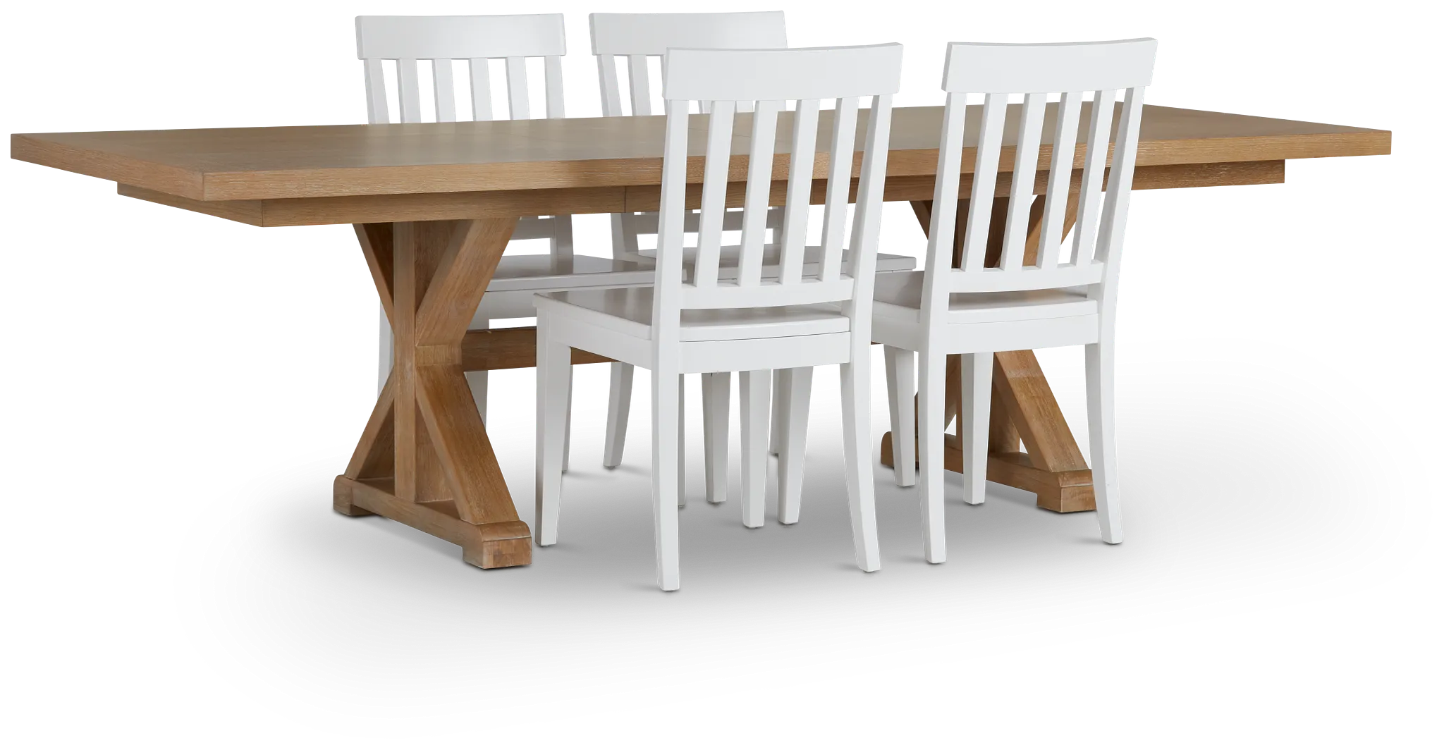 Nantucket Light Tone Trestle Table & 4 White Wood Chairs