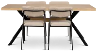 Lynden Light Tone Rect Table & 4 Beige Metal Upholstered Side Chairs