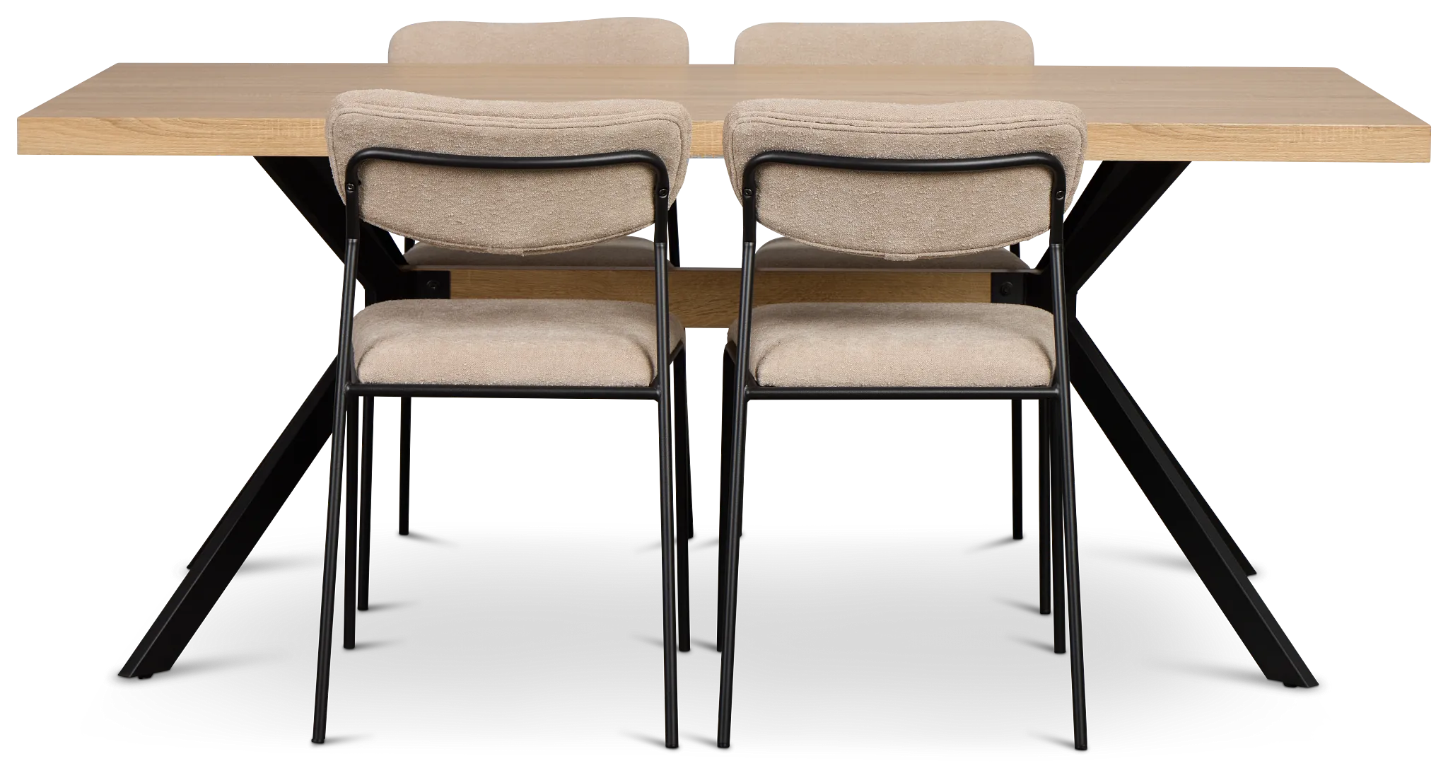 Lynden Light Tone Rect Table & 4 Beige Metal Upholstered Side Chairs