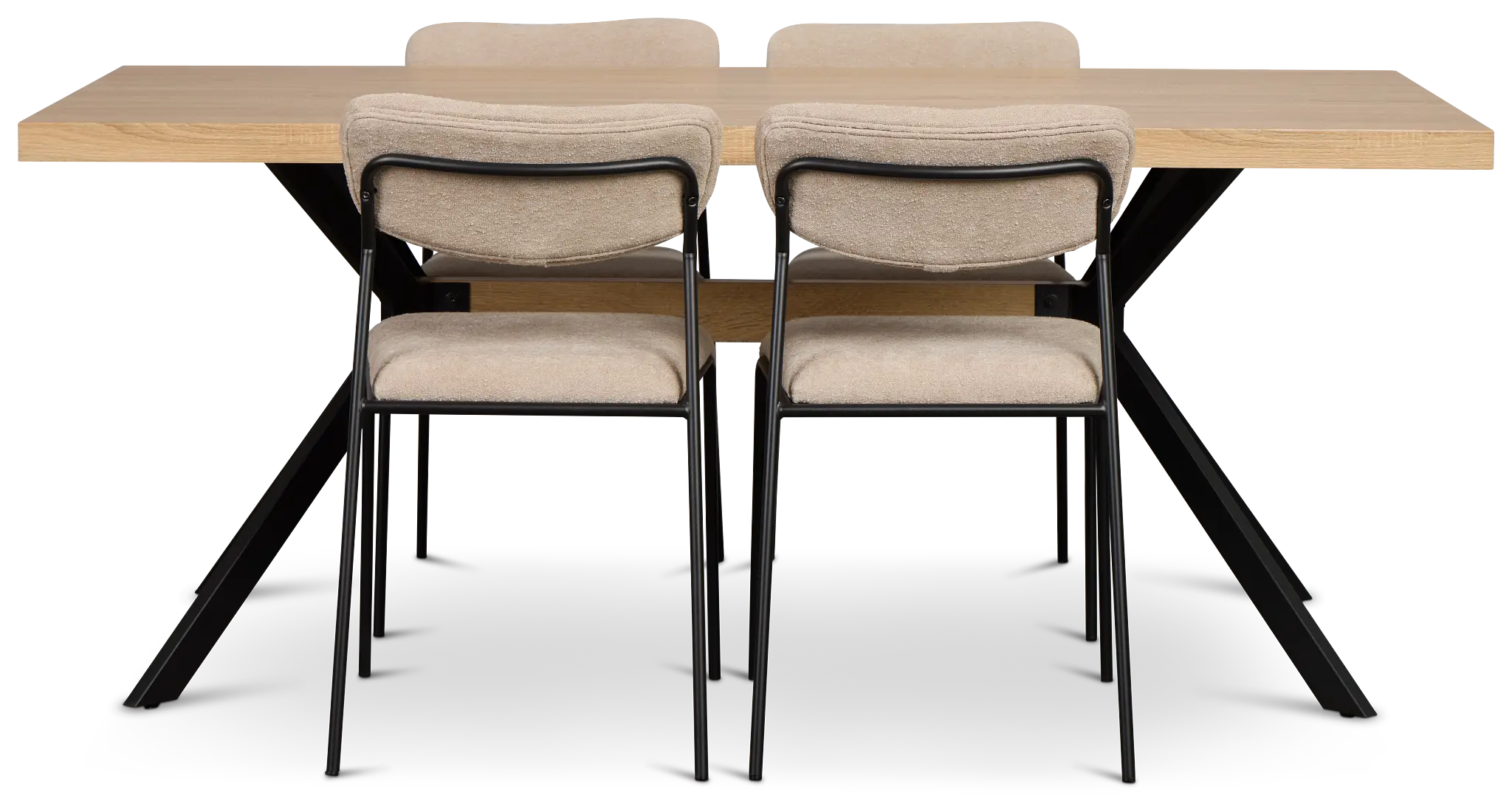 Lynden Light Tone Rect Table & 4 Beige Metal Upholstered Side Chairs Lynden Light Tone Rect Table & 4 Beige Metal Upholstered Side Chairs
