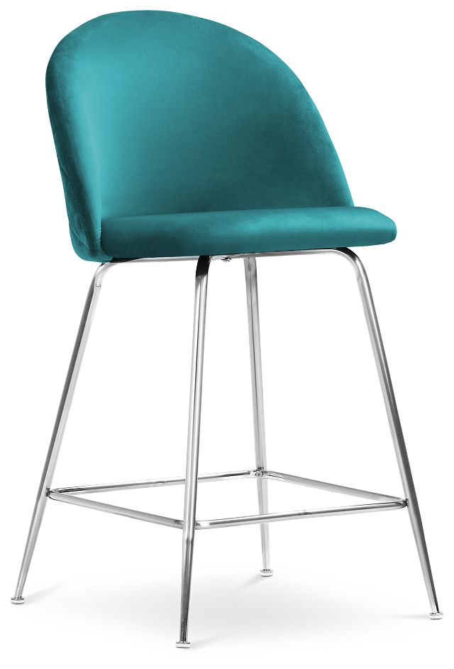 Capri Dark Teal Velvet Upholstered 24" Barstool W/chrome Legs