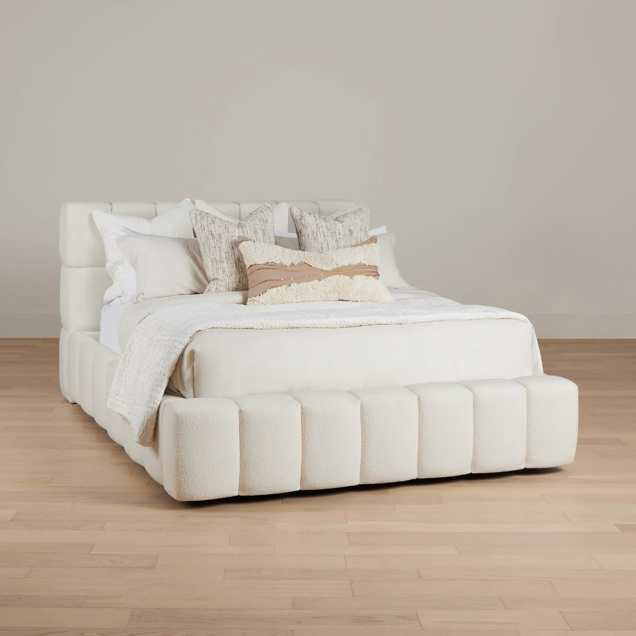 Malibu Light Beige Tufted Platform Bed