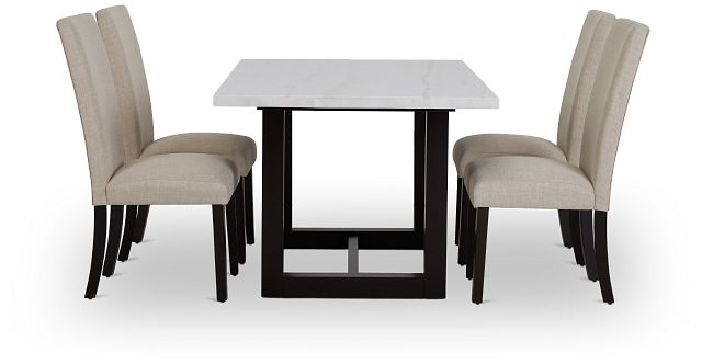 Paloma White Marble Rectangular Table & 4 Upholstered Chairs
