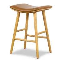 Myles Light Brown Leather 24" Upholstered Barstool
