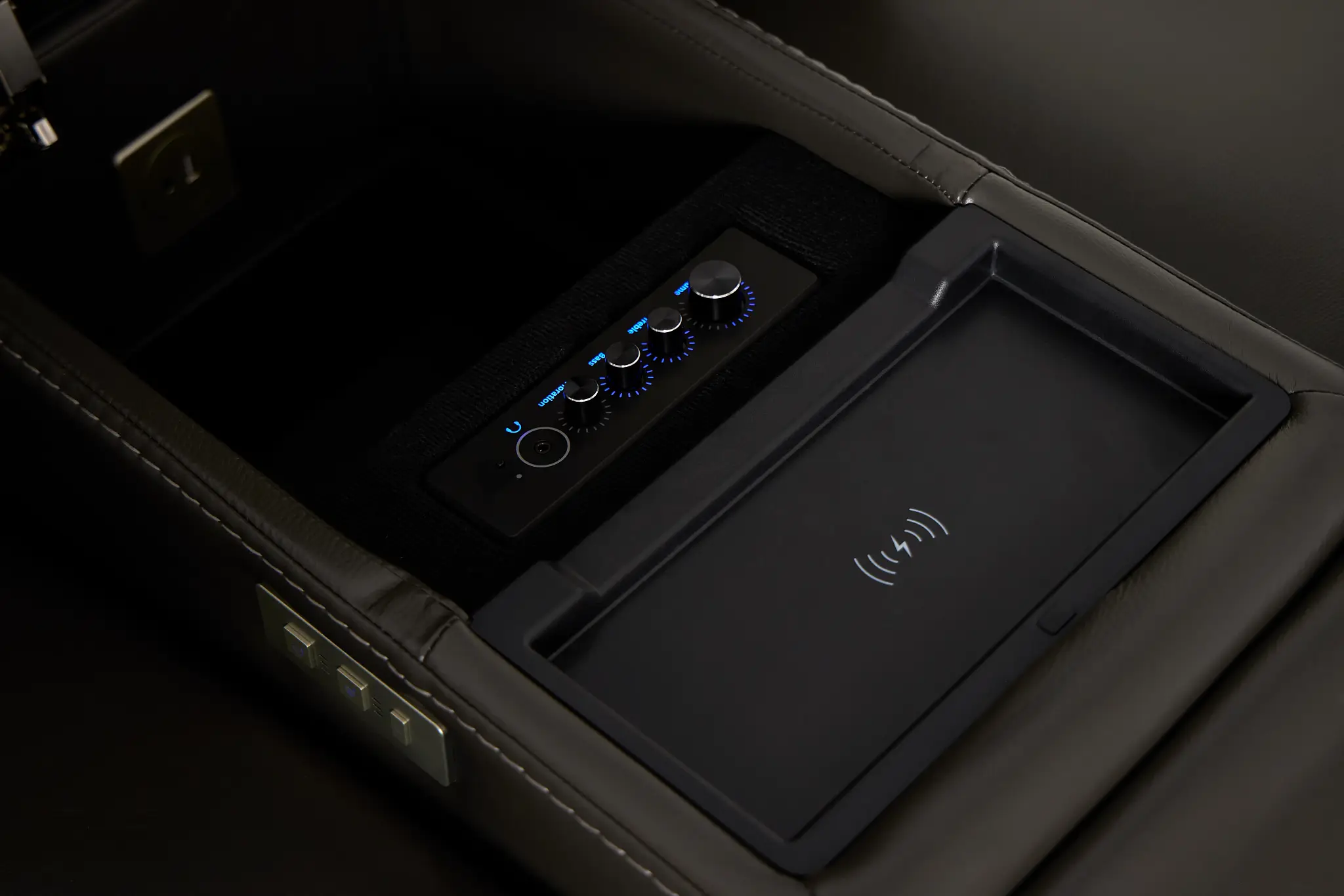 Fallon Dark Gray Lthr/vinyl Power Reclining Console Loveseat W/ Massage Fallon Dark Gray Lthr/vinyl Power Reclining Console Loveseat W/ Massage