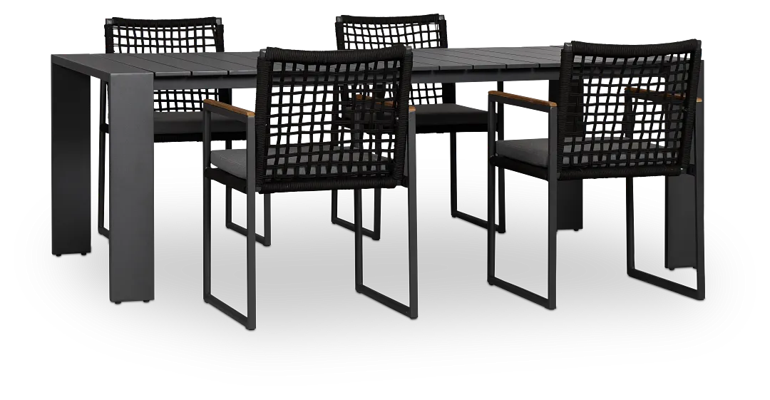 Sunrise Dark Gray 86" Rectangular Table & 4 Teak Arm Chairs