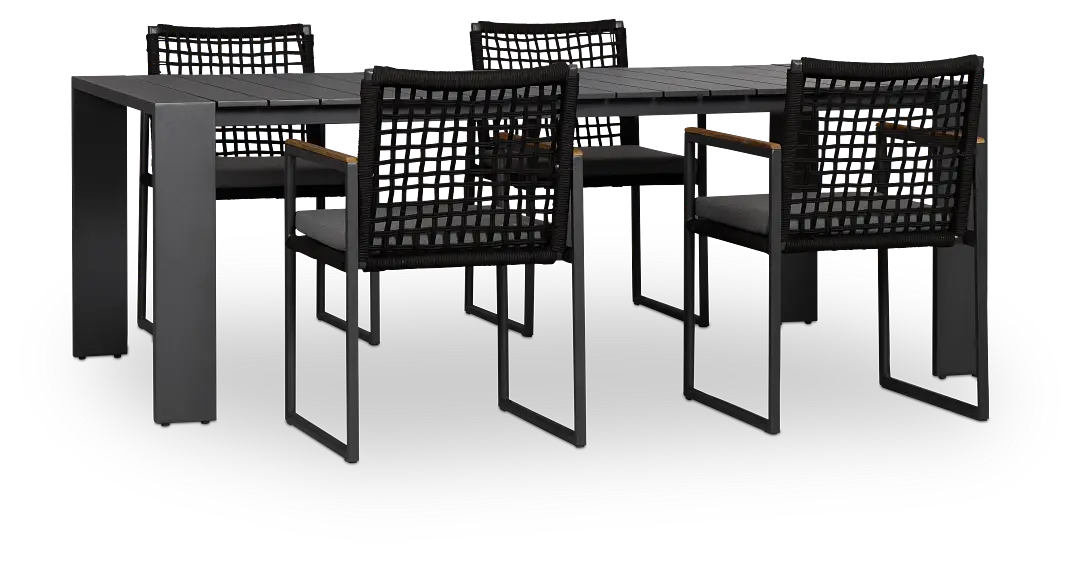 Sunrise Dark Gray 86" Rectangular Table & 4 Teak Arm Chairs Sunrise Dark Gray 86" Rectangular Table & 4 Teak Arm Chairs