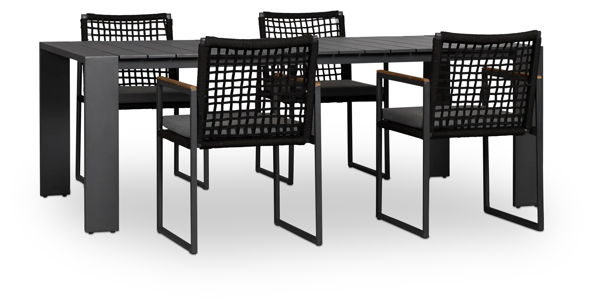 Sunrise Dark Gray 86" Rectangular Table & 4 Teak Arm Chairs Sunrise Dark Gray 86" Rectangular Table & 4 Teak Arm Chairs