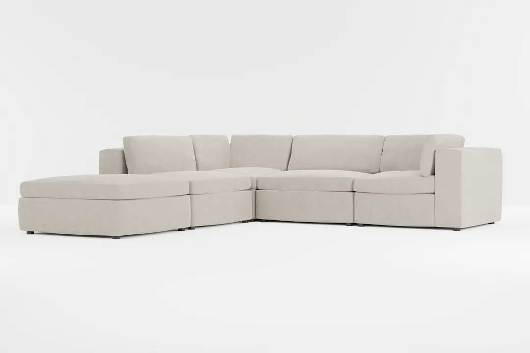 Destin Revenue Beige Fabric 5pc Bumper Sectional