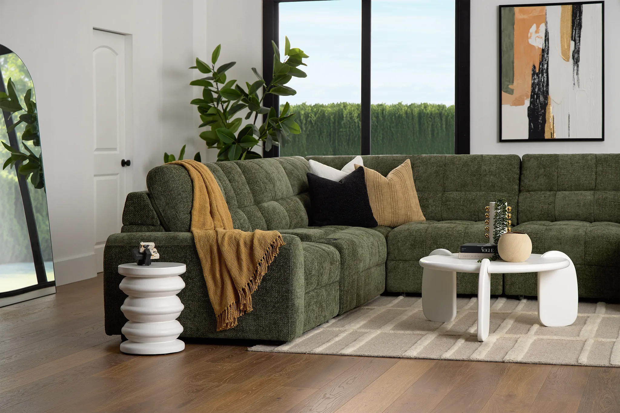 Hendrix Green Fabric Large Triple Power Right Extension Chaise Sectional
