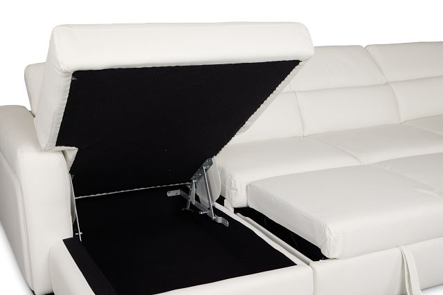 Melody White Storage Medium Left Power Reclining Chaise Sleeper Sect