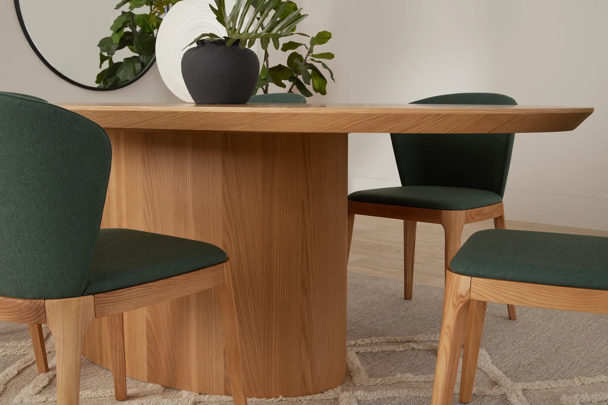 Nomad Light Tone 94" Oval Table & 4 Dark Green Chairs W/ Light Tone Leg