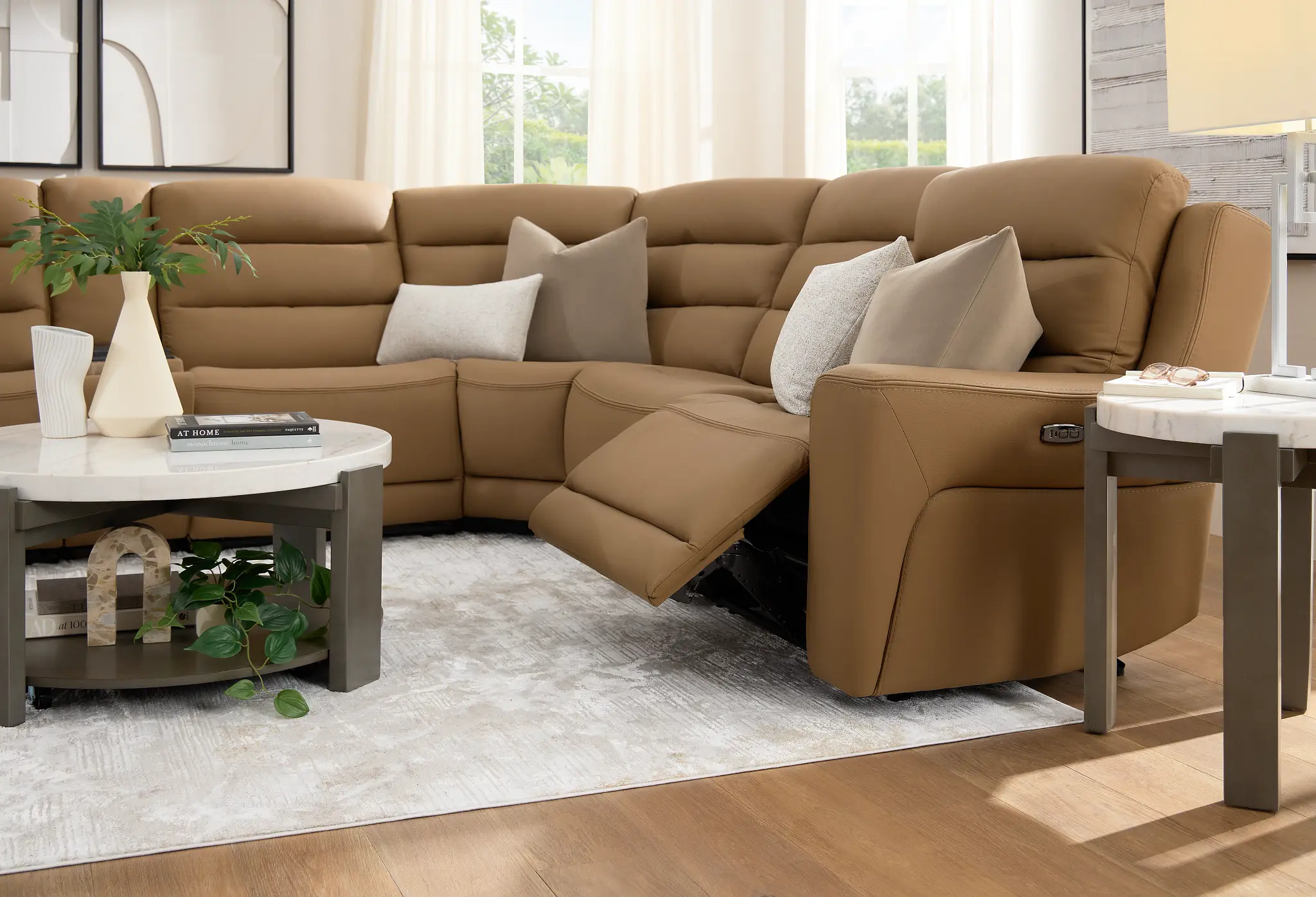 Wilder Brown Leather Medium Triple Power 2-arm Sectional Wilder Brown Leather Medium Triple Power 2-arm Sectional