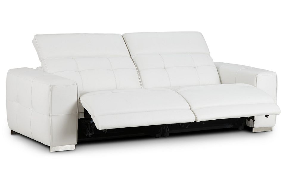 white leather power reclining sofa with cup holder