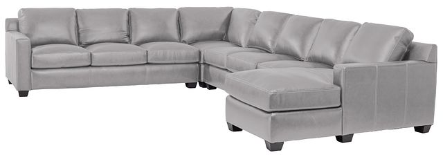 Carson Gray Leather Large Right Chaise Memory Foam Sleeper Sectional