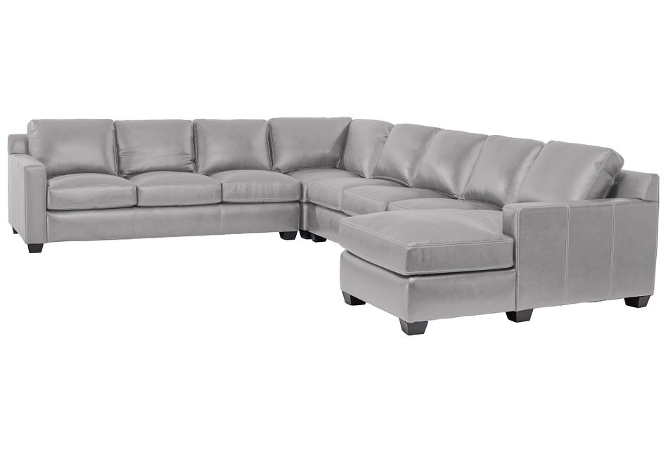 Carson Gray Leather Large Right Chaise Memory Foam Sleeper Sectional