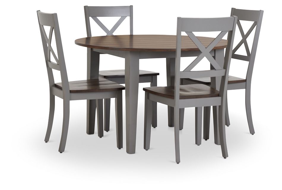 Sumter Gray Round Table 4 Chairs, Gray Round Dining Table Set For 4