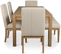 Tahoe Light Tone Rect Table With 4 Upholstered Side Chairs & Bench