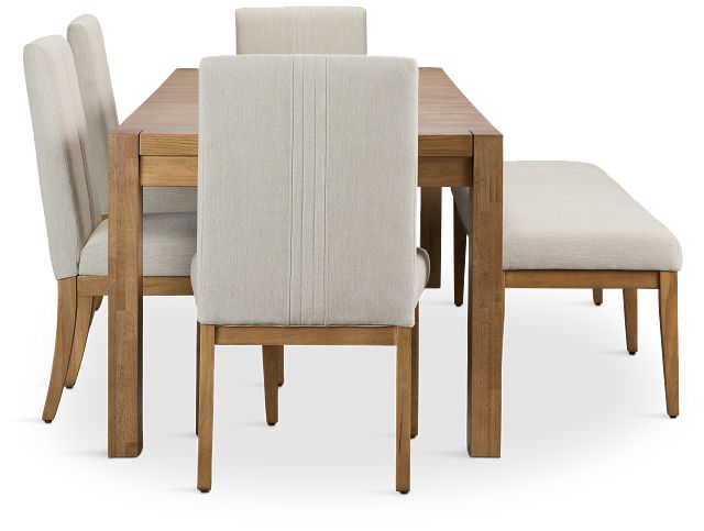 Tahoe Light Tone Rect Table With 4 Upholstered Side Chairs & Bench