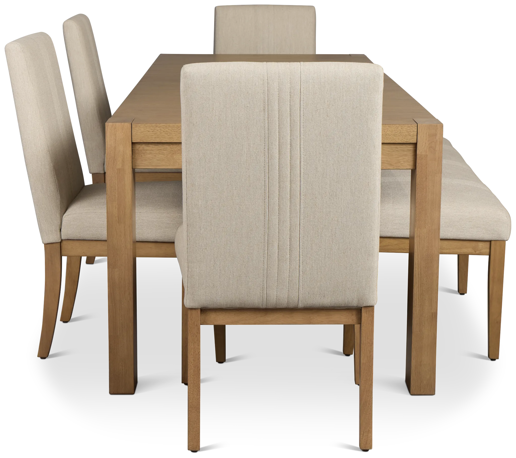 Tahoe Light Tone Rect Table With 4 Upholstered Side Chairs & Bench