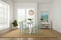 Edgartown White Round Table & 4 Light Blue Wood Chairs