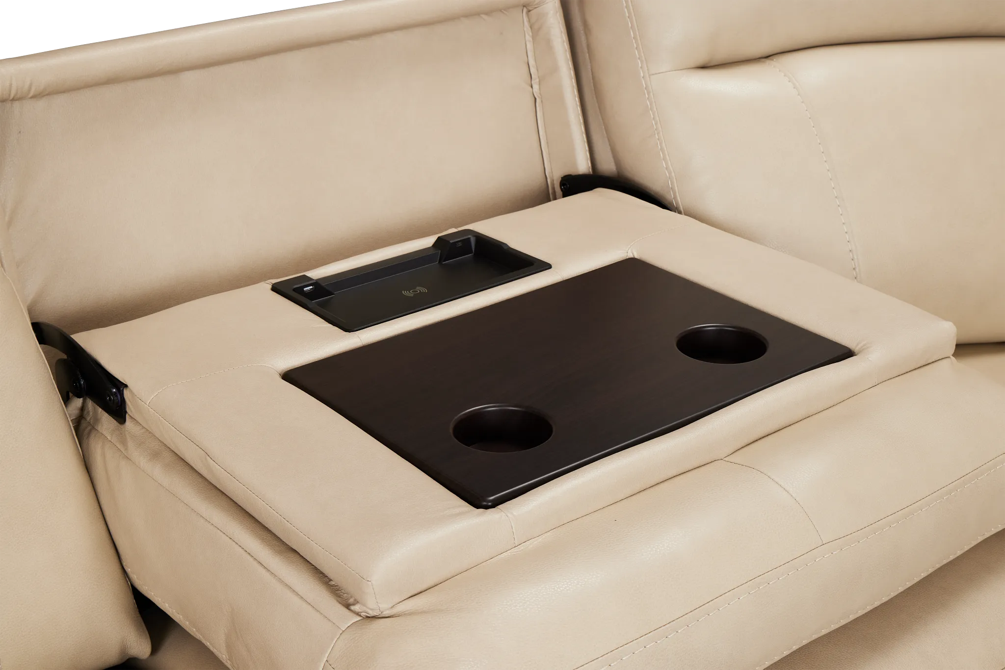 Benji Light Beige Lthr/vinyl Small Two-arm Power Reclining Sectional