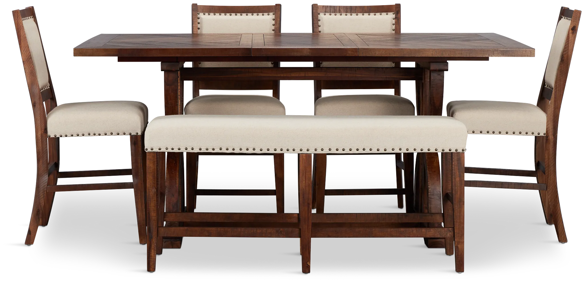 Joplin Dark Tone Extension High Table, 4 Barstools & High Bench