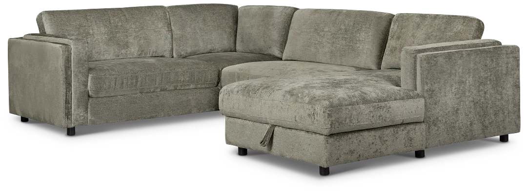 Farren Dark Green Fabric Medium Right Chaise Sleeper Sectional