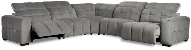 Gemma Light Gray Velvet Small Right Chaise Power Reclining Sectional