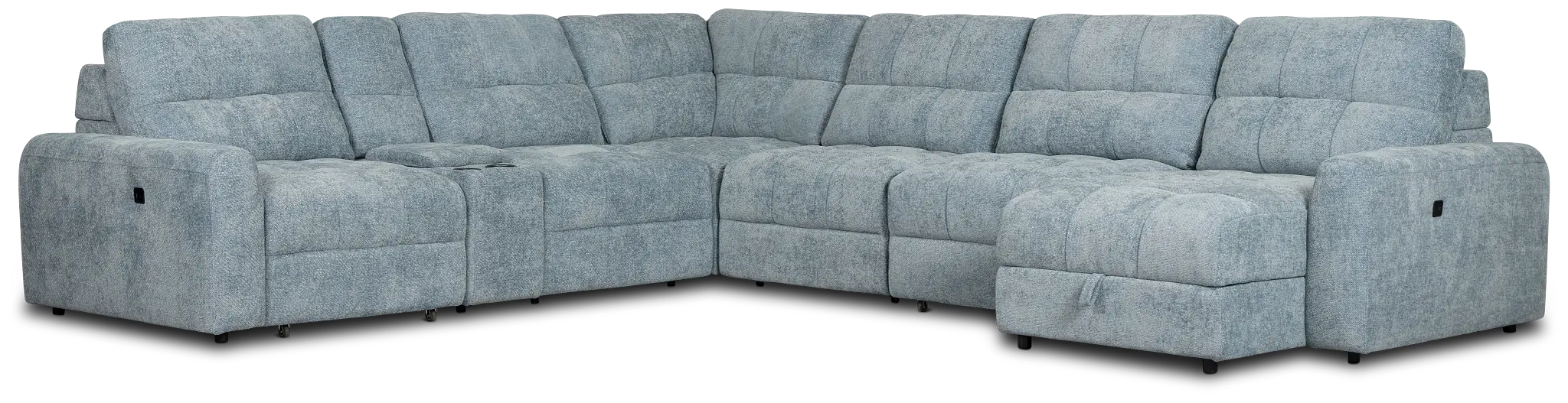Hendrix Light Blue Fabric Large Dual Power Right Extension Chaise Sectional Hendrix Light Blue Fabric Large Dual Power Right Extension Chaise Sectional