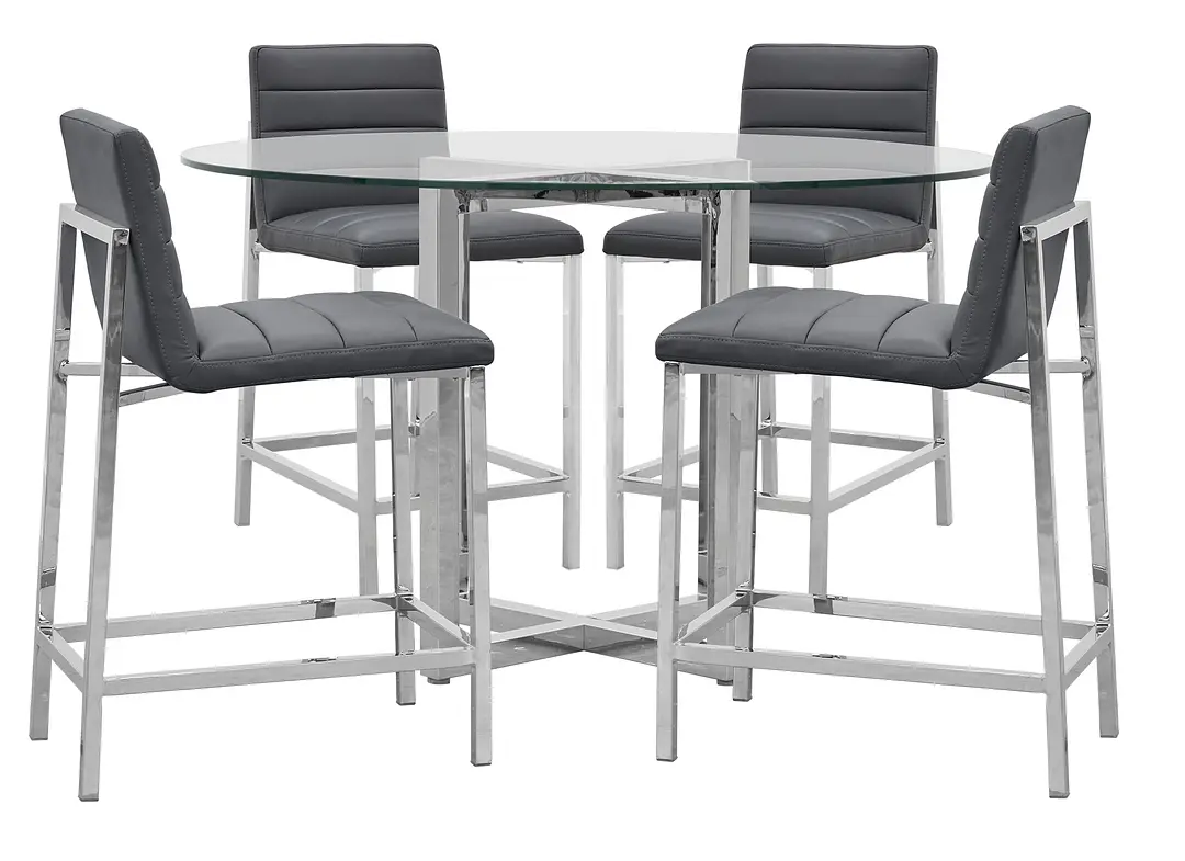 Amalfi Gray Glass High Table & 4 Upholstered Barstools Amalfi Gray Glass High Table & 4 Upholstered Barstools