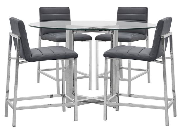 Amalfi Gray Glass High Table & 4 Upholstered Barstools