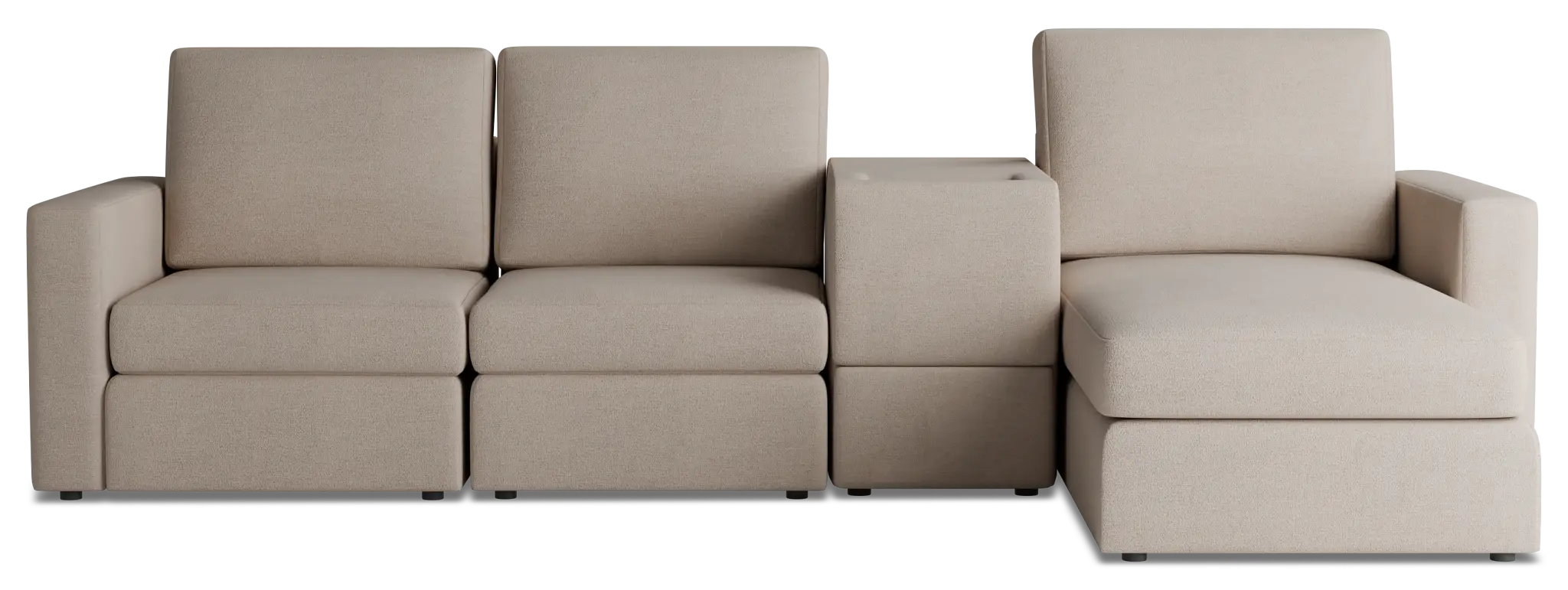 Citymod Beige Fabric Small Right Chaise Sectional With Storage Console Citymod Beige Fabric Small Right Chaise Sectional With Storage Console