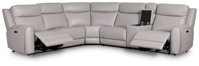 Walker Light Gray Lthr/vinyl Medium Dual Power 2-arm Reclining Sectional