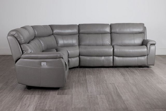 Graham Gray Lthr/vinyl Small Two-arm Power Reclining Sectional