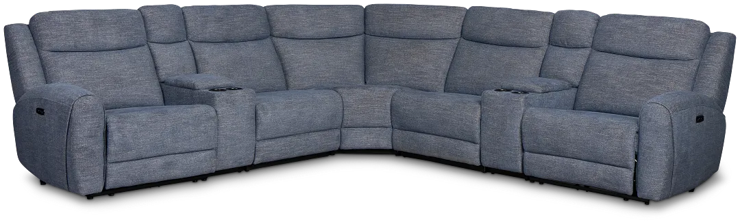 Walker Blue Fabric Large Dual Power Reclining Two-arm Sectional