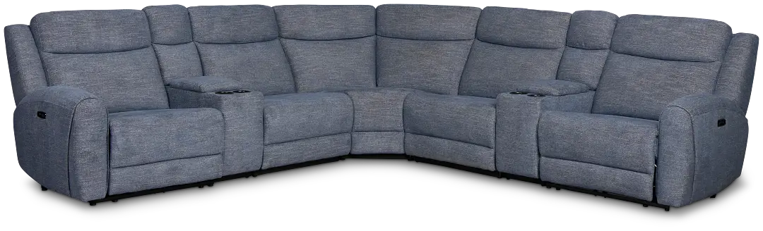 Walker Blue Fabric Large Dual Power Reclining Two-arm Sectional Walker Blue Fabric Large Dual Power Reclining Two-arm Sectional
