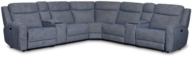 Walker Blue Fabric Large Dual Power Reclining Two-arm Sectional