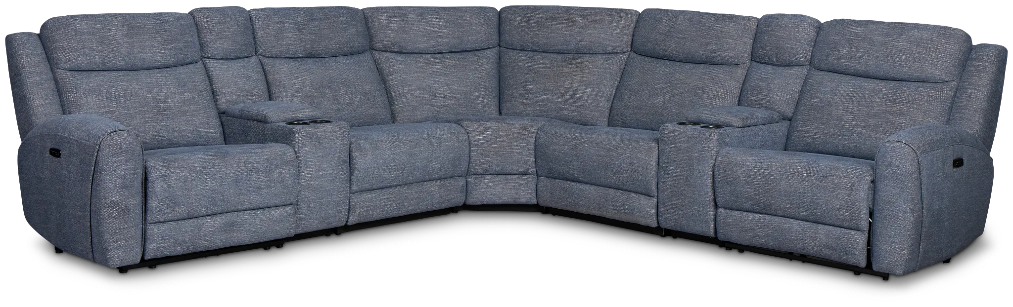 Walker Blue Fabric Large Dual Power Reclining Two-arm Sectional