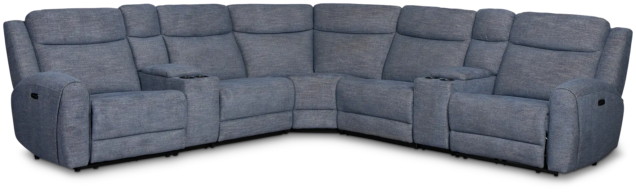 Walker Blue Fabric Large Dual Power Reclining Two-arm Sectional Walker Blue Fabric Large Dual Power Reclining Two-arm Sectional