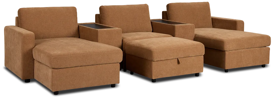 Addie Brown Fabric 6-piece Home Theater With Storage Consoles