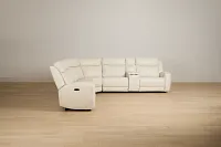 Walker Ivory Lthr/vinyl Medium Triple Power 2-arm Sectional