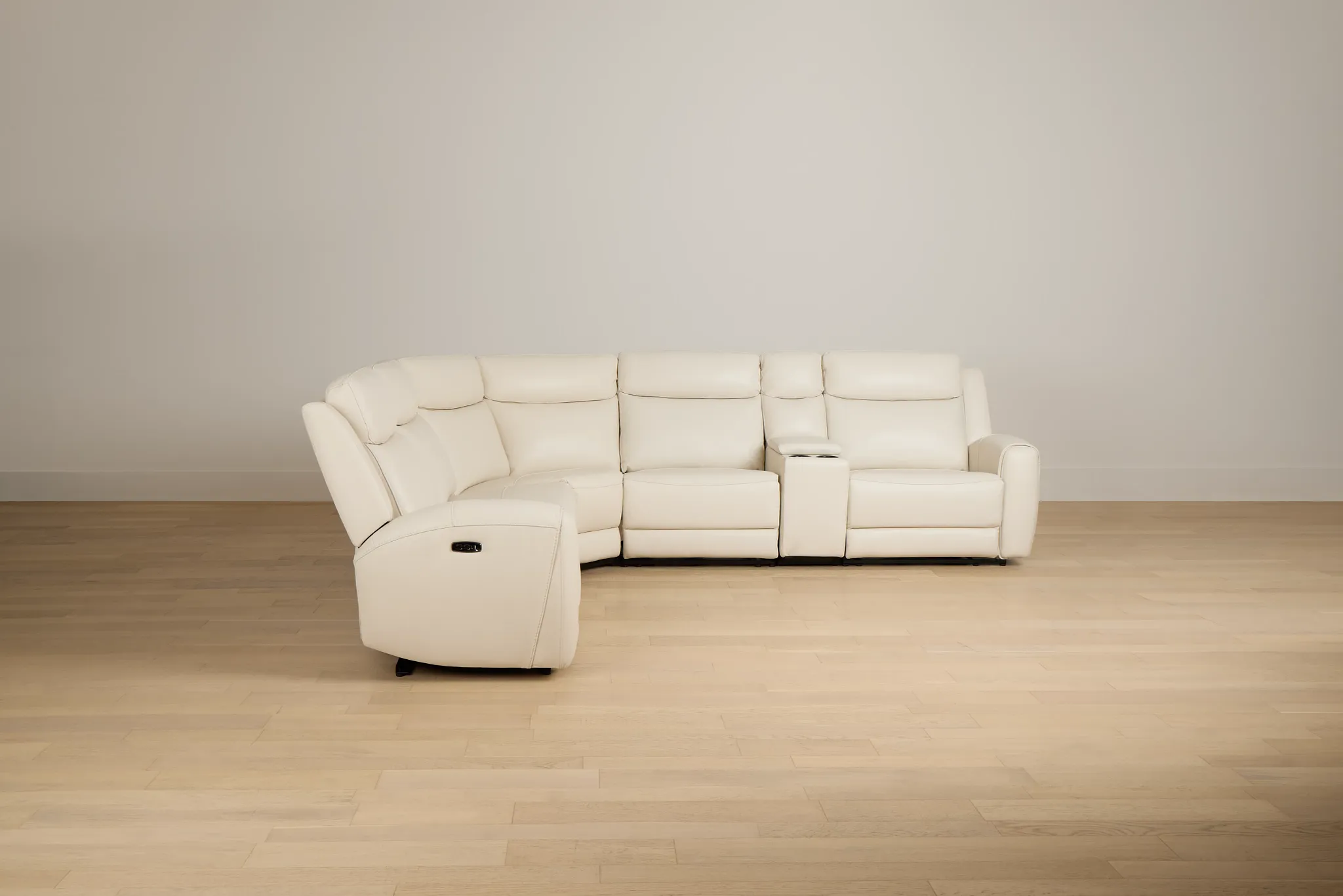 Walker Ivory Lthr/vinyl Medium Triple Power 2-arm Sectional