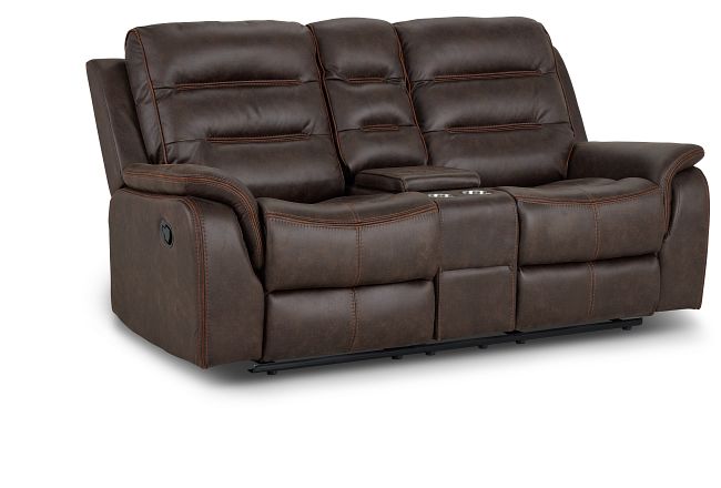 Grayson Brown Micro Reclining Console Loveseat