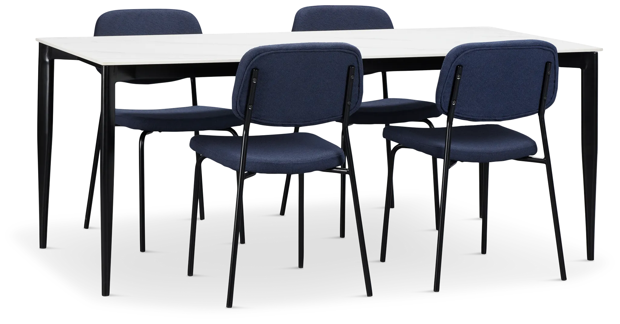 Andover White Rect Table & 4 Dark Blue Upholstered Chairs