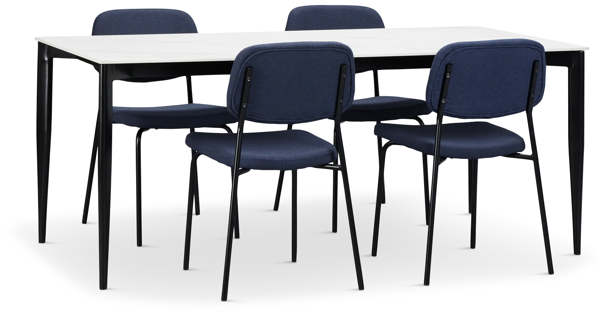 Andover White Rect Table & 4 Dark Blue Upholstered Chairs Andover White Rect Table & 4 Dark Blue Upholstered Chairs