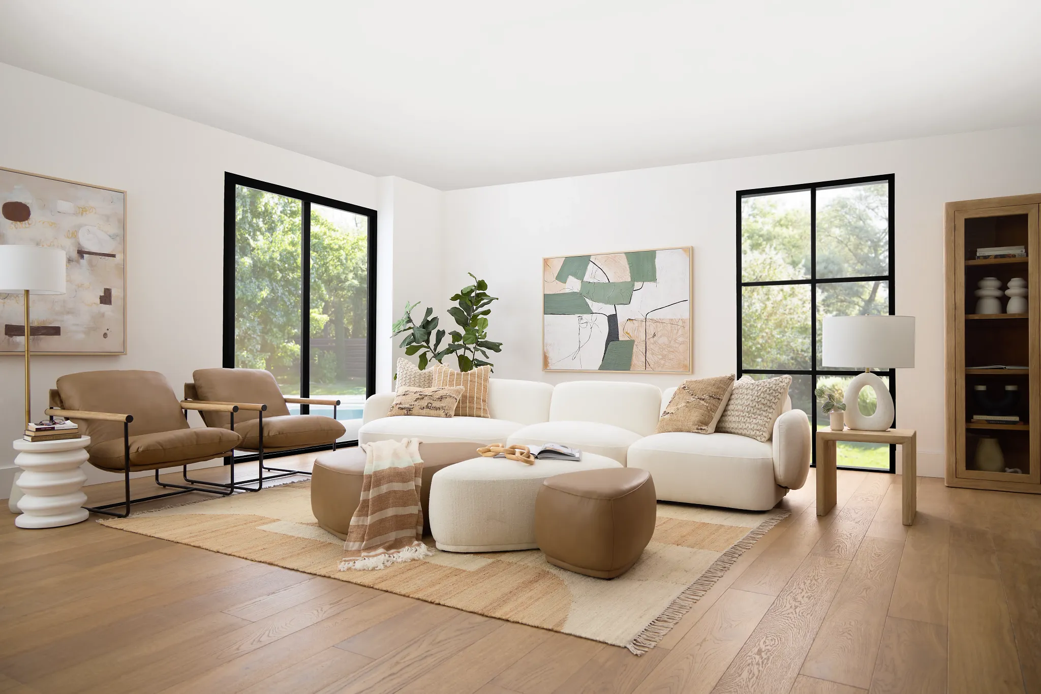 Jovi Brown Leather Large Accent Ottoman